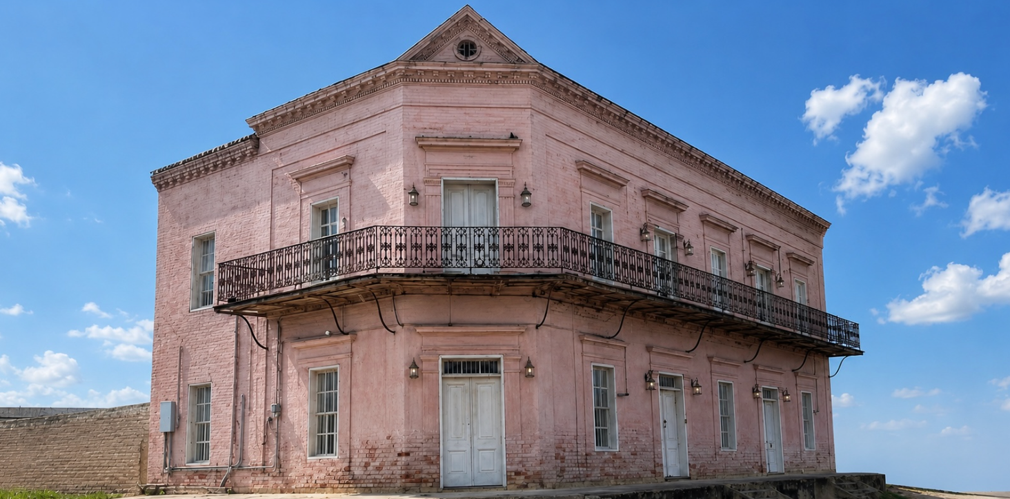 The historic exterior of Casa Rosa
